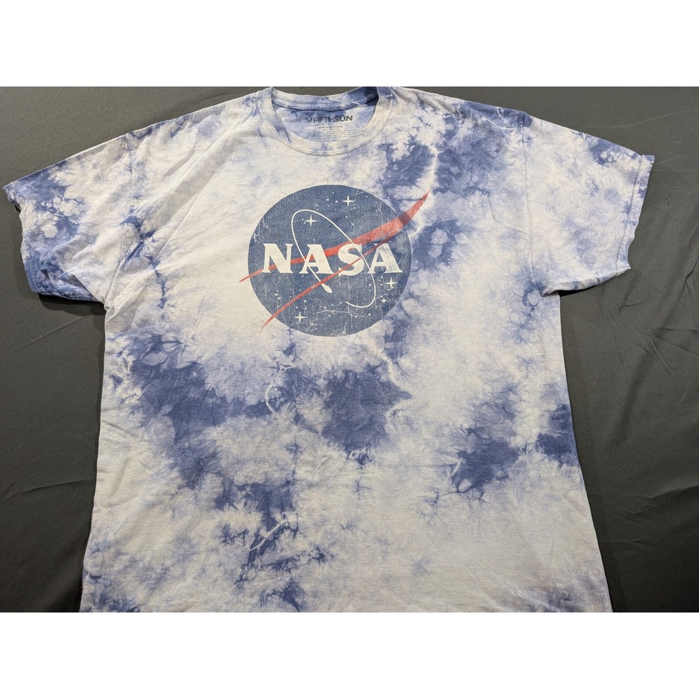 Fifth Sun NASA Tie Dye Graphic T-Shirt Blue White Distressed Logo XL
